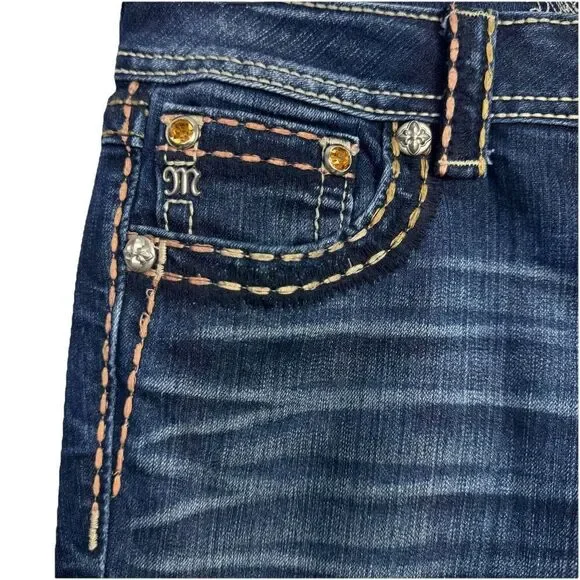 NWOT Miss Me Bootcut Jeans 28 Bling Embroidered Low Rise Denim Saddle Stitched - Picture 11 of 13